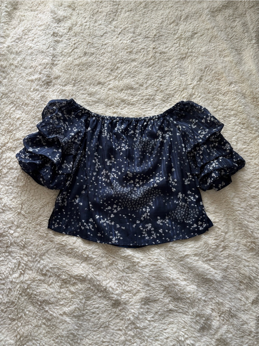 1. State Navy Floral Off-Shoulder Puff Sleeve Blouse